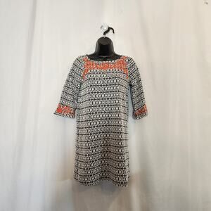 THML Carrie Black White Orange 70 Inspired Embroidered Comfy Knit Shift Dress SP
